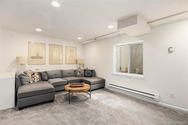 23813 Broadmoor Dr, Parker, CO 80138 - living room with visible vents, recessed lighting, carpet flooring, and baseboard heating