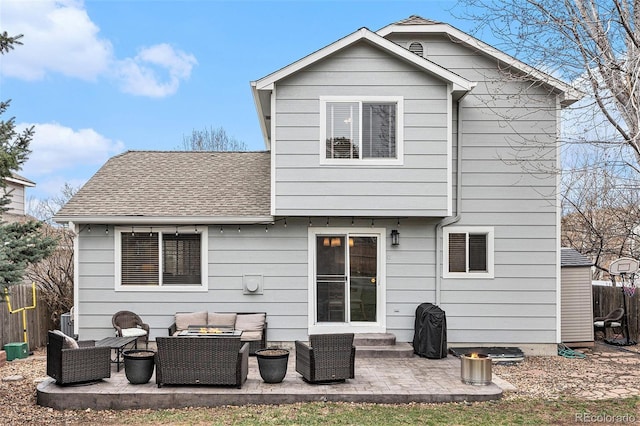 23813 Broadmoor Dr, Parker, CO 80138 - back of property with an outdoor living space, a patio, fence, and roof with shingles