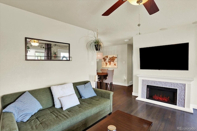 living room with dark hardwood / wood-style flooring