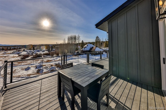 view of snow covered deck