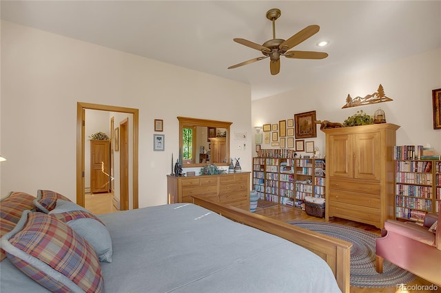 bedroom with light wood-type flooring and recessed lighting