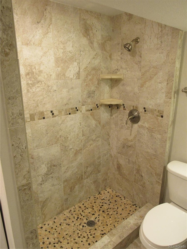 bathroom with toilet and tiled shower