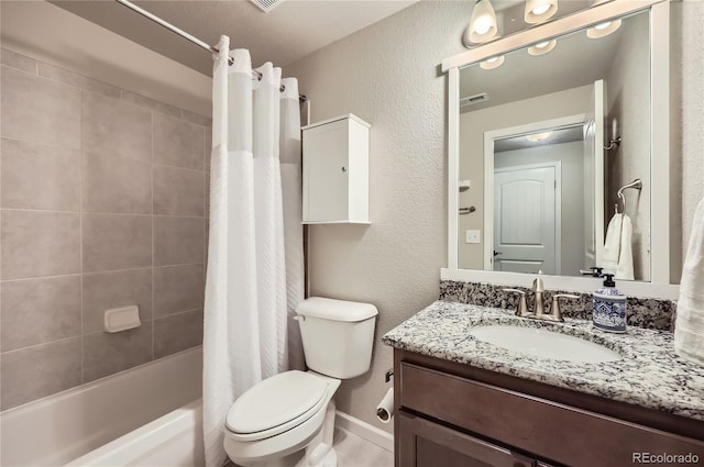 4318 Hessite Loop, Colorado Springs, CO 80938 - full bathroom featuring vanity, shower / tub combo with curtain, and a textured wall