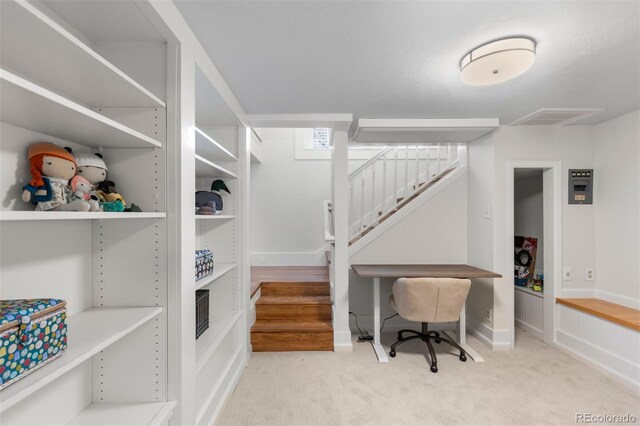 walk in closet with carpet floors