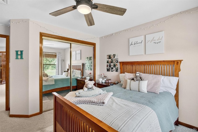 1 Amaranth Dr, Littleton, CO 80127 - bedroom featuring light colored carpet, a closet, and a ceiling fan