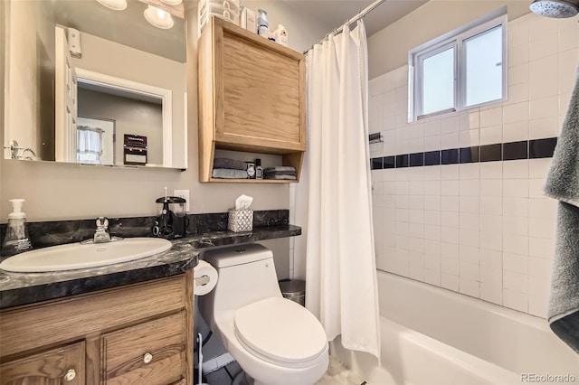 5510 S Windermere St, Littleton, CO 80120 - full bathroom featuring vanity, shower / bath combination with curtain, and toilet