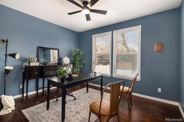 2749 Pemberly Ave, Highlands Ranch, CO 80126 - home office featuring baseboards, a ceiling fan, and hardwood / wood-style floors