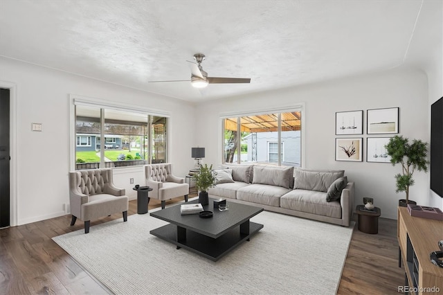 2989 S Corona St, Englewood, CO 80113 - living room with a ceiling fan and wood finished floors
