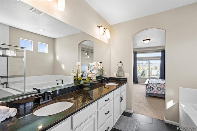 ensuite bathroom featuring plenty of natural light, visible vents, and a sink