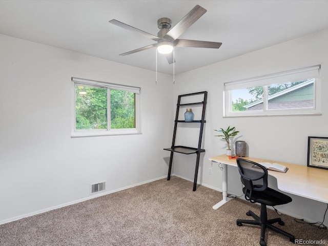 10109 W 68th Ave, Arvada, CO 80004 - carpeted home office featuring plenty of natural light, a ceiling fan, and baseboards