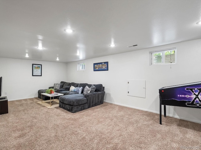 10109 W 68th Ave, Arvada, CO 80004 - living room with carpet flooring, baseboards, and recessed lighting