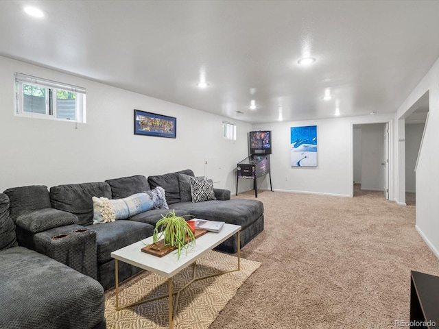 10109 W 68th Ave, Arvada, CO 80004 - carpeted living room with baseboards and recessed lighting