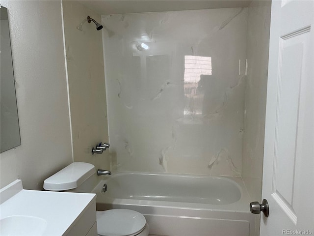 full bathroom with toilet, washtub / shower combination, and vanity