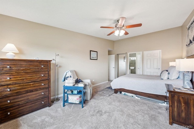 9625 E Center Ave Unit 5D, Denver, CO 80247 - bedroom with carpet, baseboards, ceiling fan, and ensuite bath