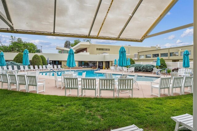 9625 E Center Ave Unit 5D, Denver, CO 80247 - community pool featuring a patio