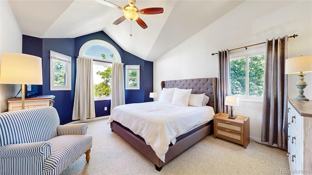 982 E 130th Cir, Thornton, CO 80241 - bedroom with vaulted ceiling, light carpet, and ceiling fan