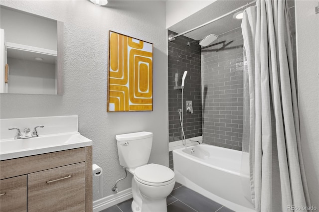 full bathroom featuring vanity, toilet, tile patterned floors, and shower / bath combination with curtain