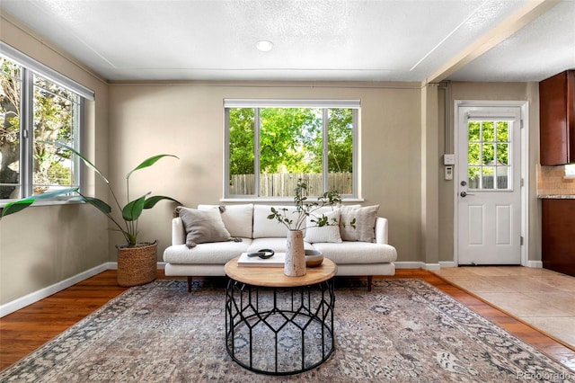 3925 Pecos St, Denver, CO 80211 - living area with wood finished floors, baseboards, and a textured ceiling
