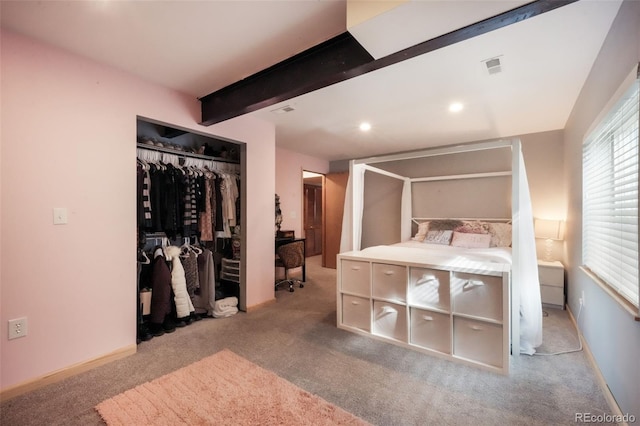 4197 Purple Plum Way, Colorado Springs, CO 80920 - carpeted bedroom featuring a closet, beam ceiling, recessed lighting, and baseboards
