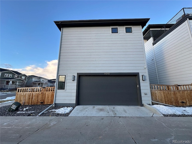 exterior space featuring a garage