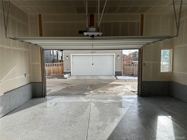 garage with a garage door opener