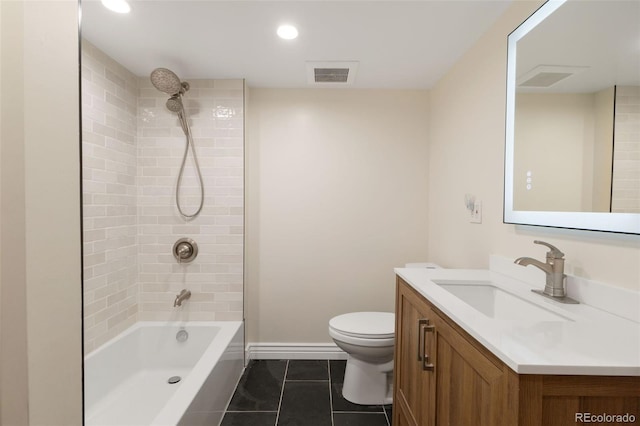 459 N Clarkson St, Denver, CO 80218 - full bathroom with vanity, tile patterned flooring, tub / shower combination, and recessed lighting