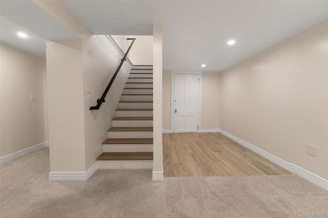 459 N Clarkson St, Denver, CO 80218 - staircase featuring recessed lighting and carpet floors