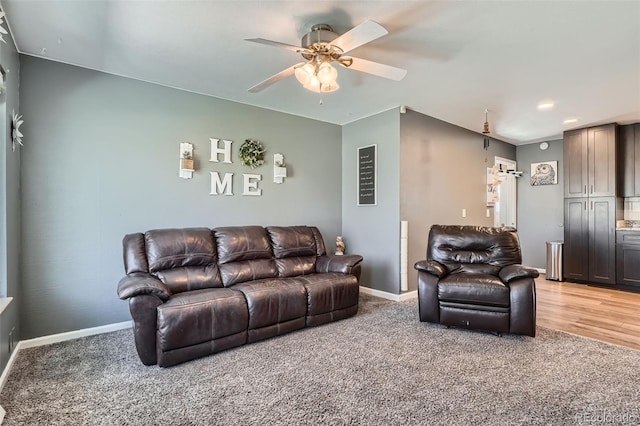 3180 Mowry Pl, Westminster, CO 80031 - living room featuring recessed lighting, baseboards, light colored carpet, and ceiling fan