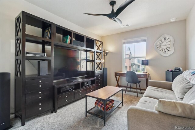 9807 Rosalee Peak St, Littleton, CO 80125 - living room featuring ceiling fan and carpet flooring