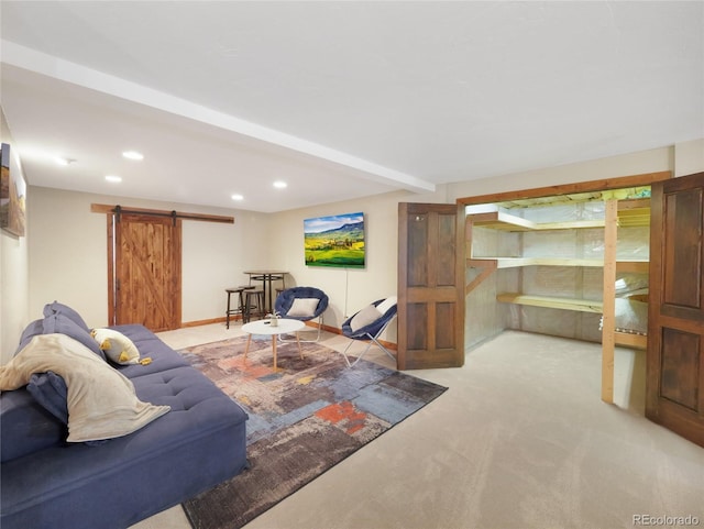 77 B Rd, Silverthorne, CO 80498 - living area with a barn door, light carpet, and recessed lighting