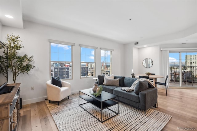 living room featuring light hardwood / wood-style floors