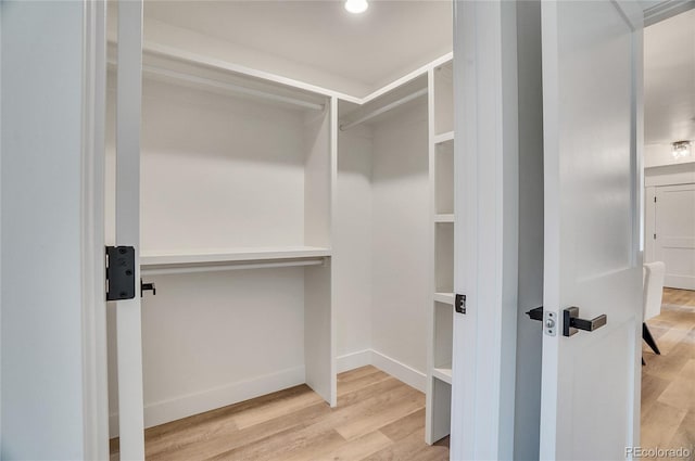 spacious closet featuring light hardwood / wood-style floors