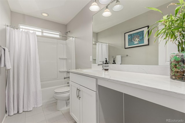 3168 Raintree Ln, Dacono, CO 80514 - bathroom featuring vanity, shower / bathtub combination with curtain, and tile patterned flooring