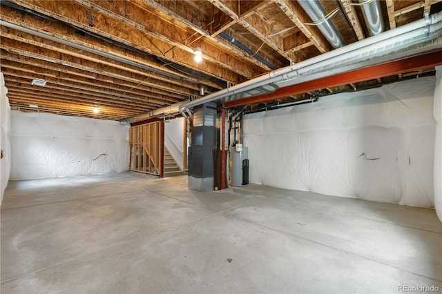 6387 Agave Ave, Castle Rock, CO 80108 - unfinished basement with stairway, heating unit, and water heater
