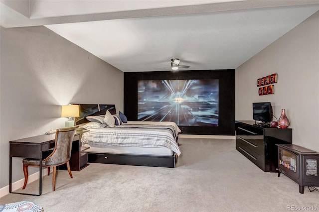 bedroom with carpet, baseboards, and ceiling fan