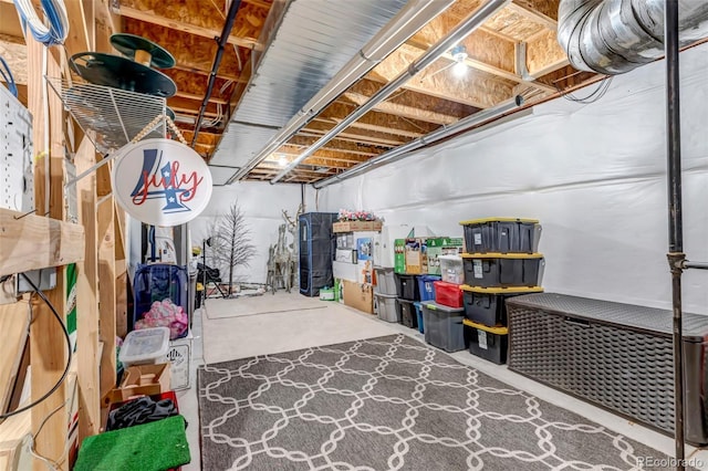 view of unfinished basement