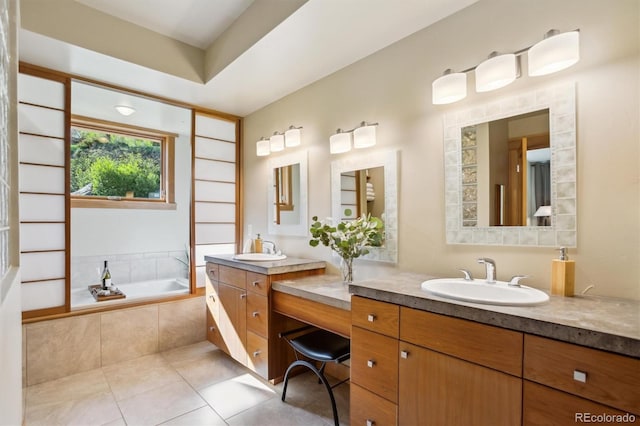 4305 Easley Rd, Golden, CO 80403 - bathroom with double vanity, a sink, tile patterned flooring, and a garden tub