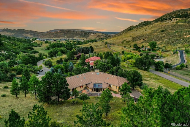 aerial view featuring a mountain view