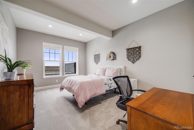 8750 Red Primrose St, Franktown, CO 80116 - bedroom with carpet floors, recessed lighting, baseboards, and beamed ceiling