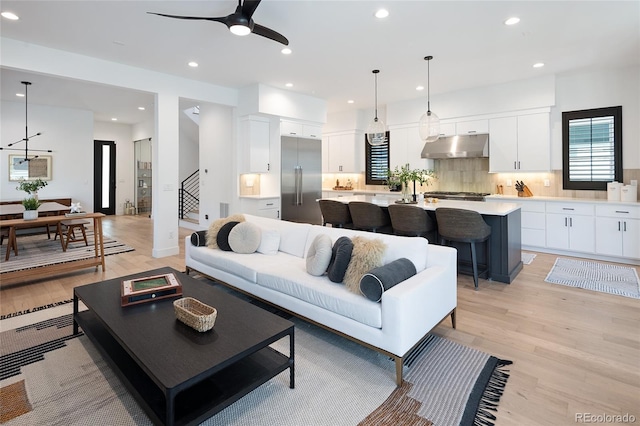 3149 W 35th Ave, Denver, CO 80211 - living area featuring light wood finished floors, recessed lighting, and ceiling fan