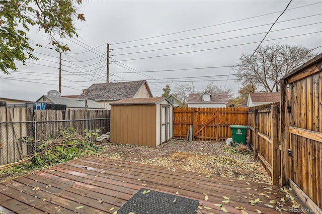 deck with a storage shed