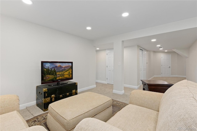 1774 Spring Water Pl, Highlands Ranch, CO 80129 - living room featuring recessed lighting, light colored carpet, and baseboards
