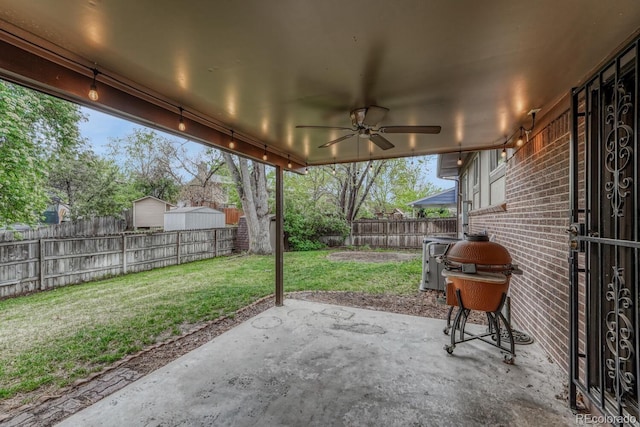 17390 E Greenwood Cir, Aurora, CO 80013 - view of patio with ceiling fan and a grill