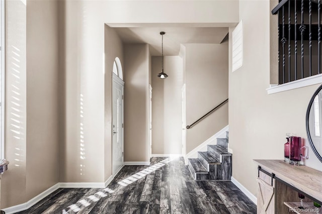 entryway with dark wood-type flooring