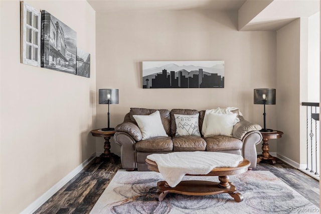 living room with dark wood-type flooring