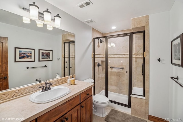 bathroom featuring tile patterned flooring, visible vents, and a stall shower
