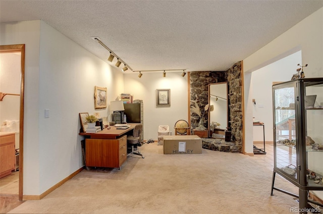2720 S Spring Gulch Rd, Idaho Springs, CO 80452 - office space featuring light colored carpet, a textured ceiling, and track lighting