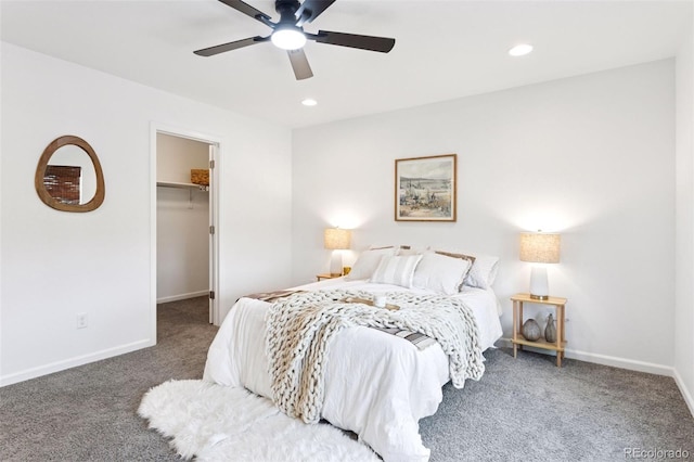 8057 Monte Vista Cir, Littleton, CO 80125 - bedroom with carpet, baseboards, a spacious closet, recessed lighting, and a ceiling fan