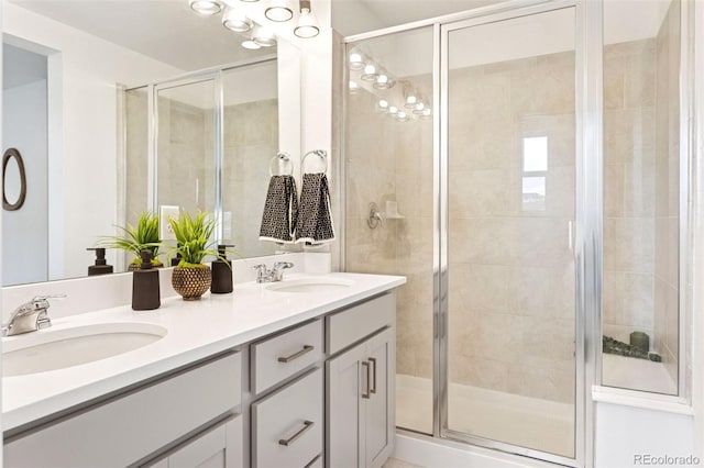 8057 Monte Vista Cir, Littleton, CO 80125 - full bathroom featuring a shower stall and double vanity