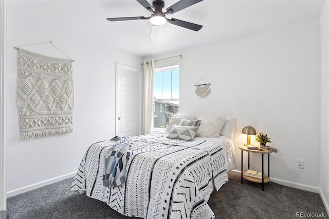 8057 Monte Vista Cir, Littleton, CO 80125 - bedroom featuring dark carpet, baseboards, and a ceiling fan